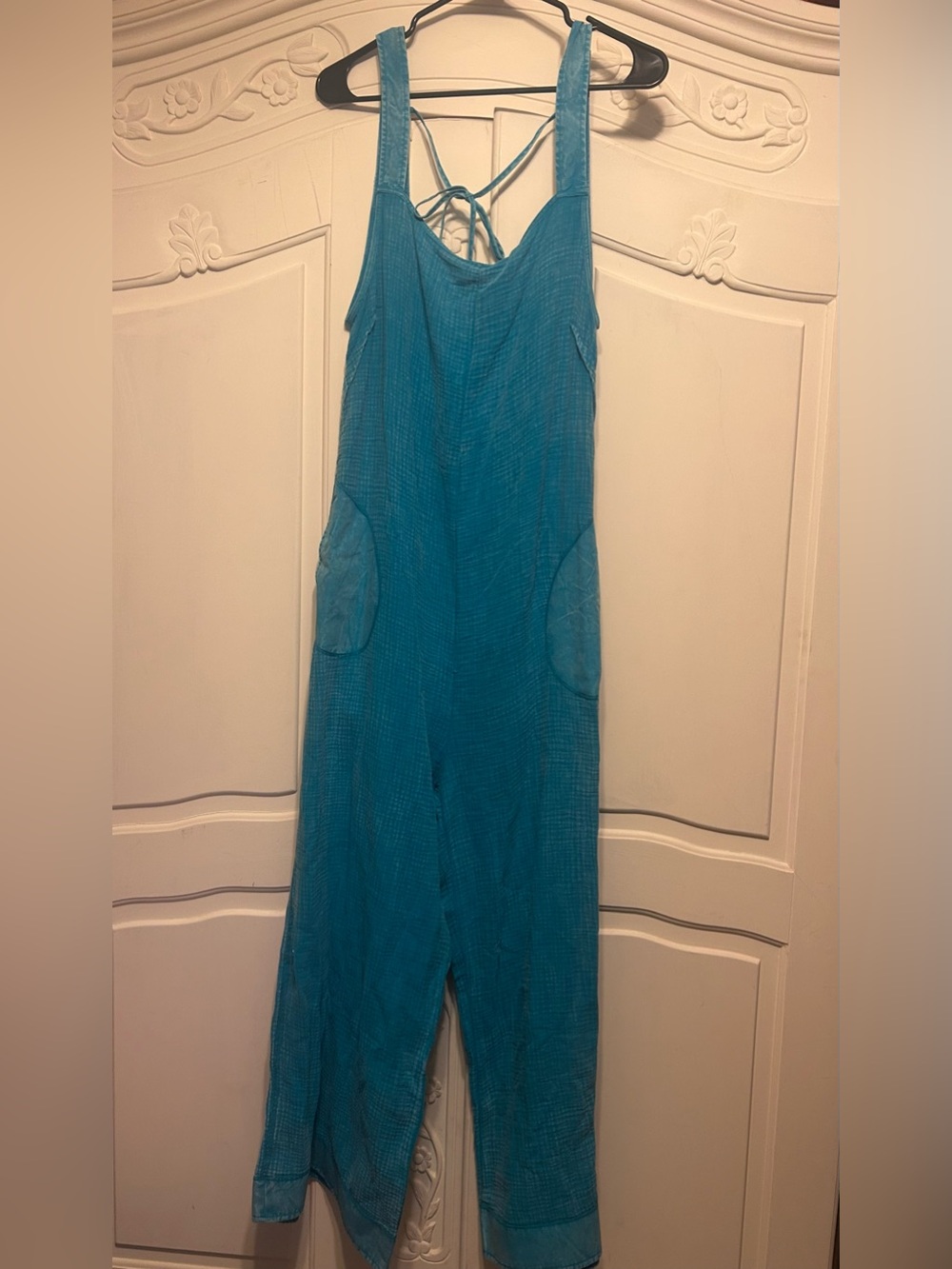 Zenana Outfitters Turquoise Strappy Wide-Leg Jumpsuit PTP 19 L 56 - Picture 1 of 4